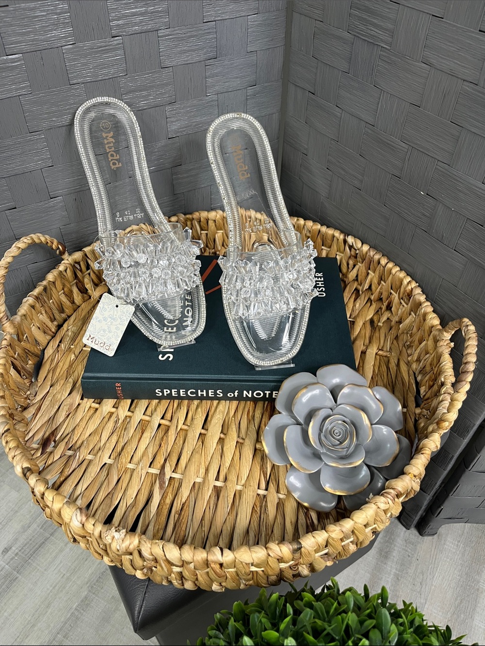 Mudd Clear Beaded Slide Mules - Clear